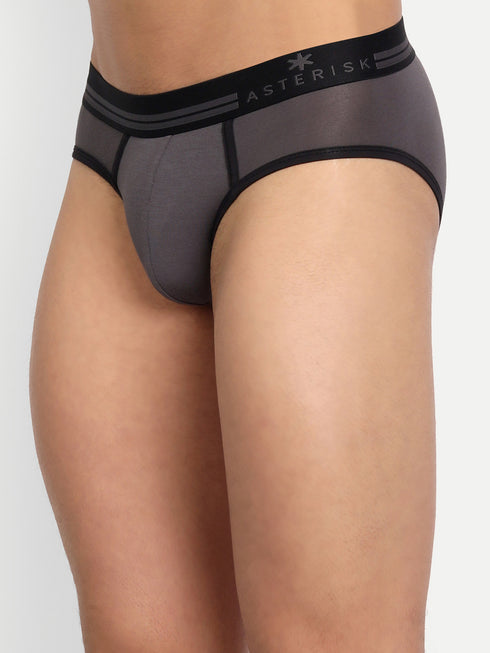 Men's Micro Modal Briefs with Piping Midnight Grey